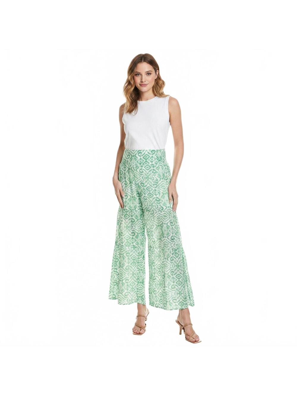 Nanette Lepore Women's Green Geometric Wide-Leg Pants Size M